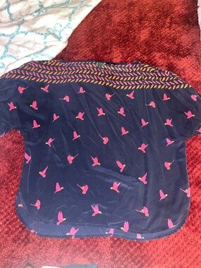 C Winder Navy Top with Pink Bird Print